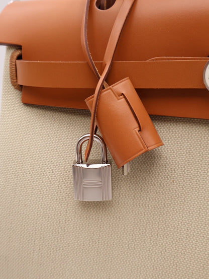 HERMES Herbag Zip 31 - Gold 米白/金棕琺瑯銀釦 B