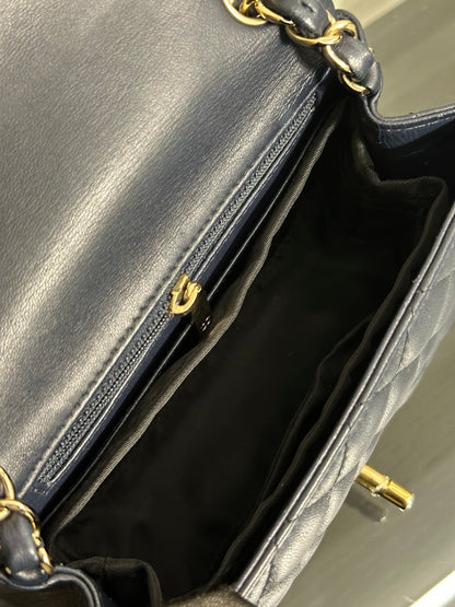 CHANEL 經典口蓋包方胖子 17 - 深藍金29開