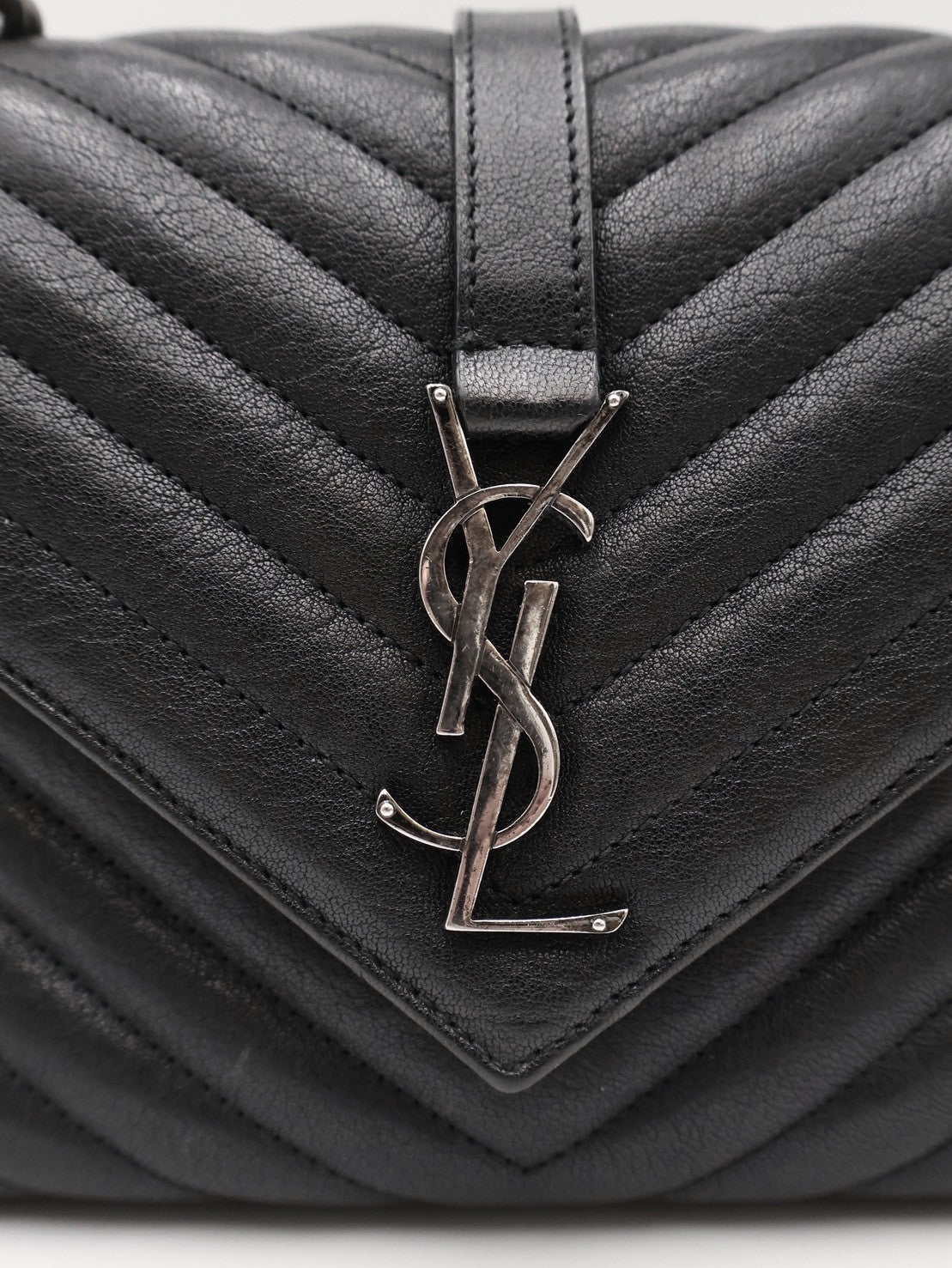 YSL College學院風斜背包 - 中號黑銀