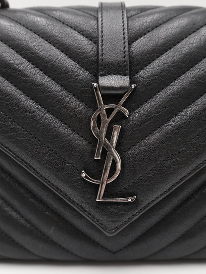YSL College學院風斜背包 - 中號黑銀