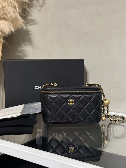 CHANEL 金球羊皮長盒子 - 黑金
