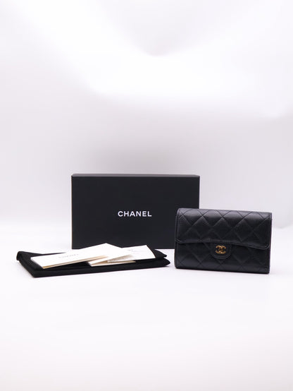 CHANEL 經典粒面牛皮中夾 - 黑金