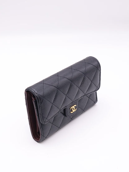 CHANEL 經典粒面牛皮中夾 - 黑金