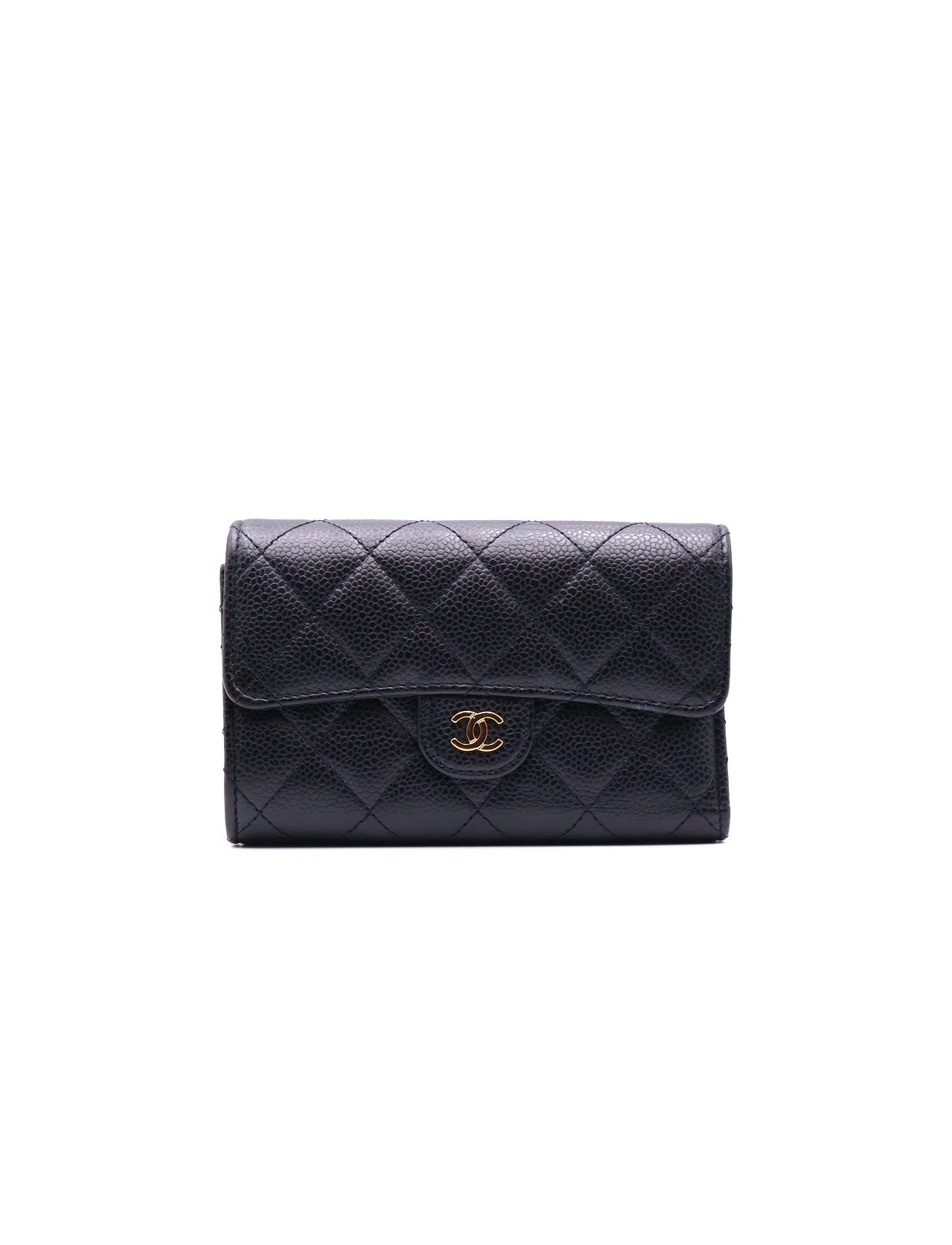 CHANEL 經典粒面牛皮中夾 - 黑金