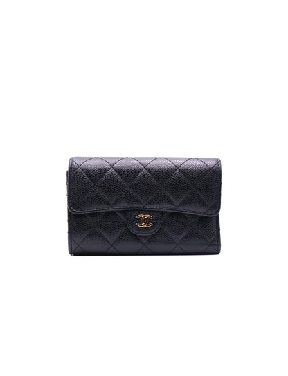 CHANEL 經典粒面牛皮中夾 - 黑金