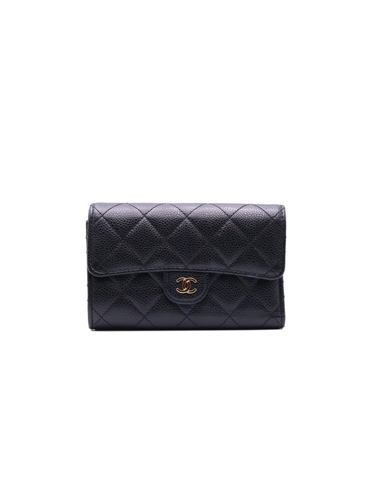 CHANEL 經典粒面牛皮中夾 - 黑金