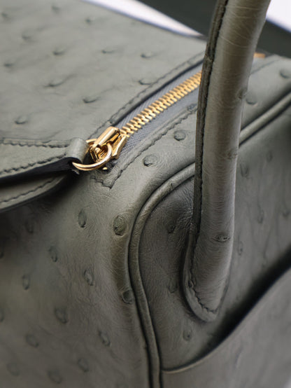 HERMES Mini Lindy - Vert Amande 63 鴕鳥皮杏仁綠金 U