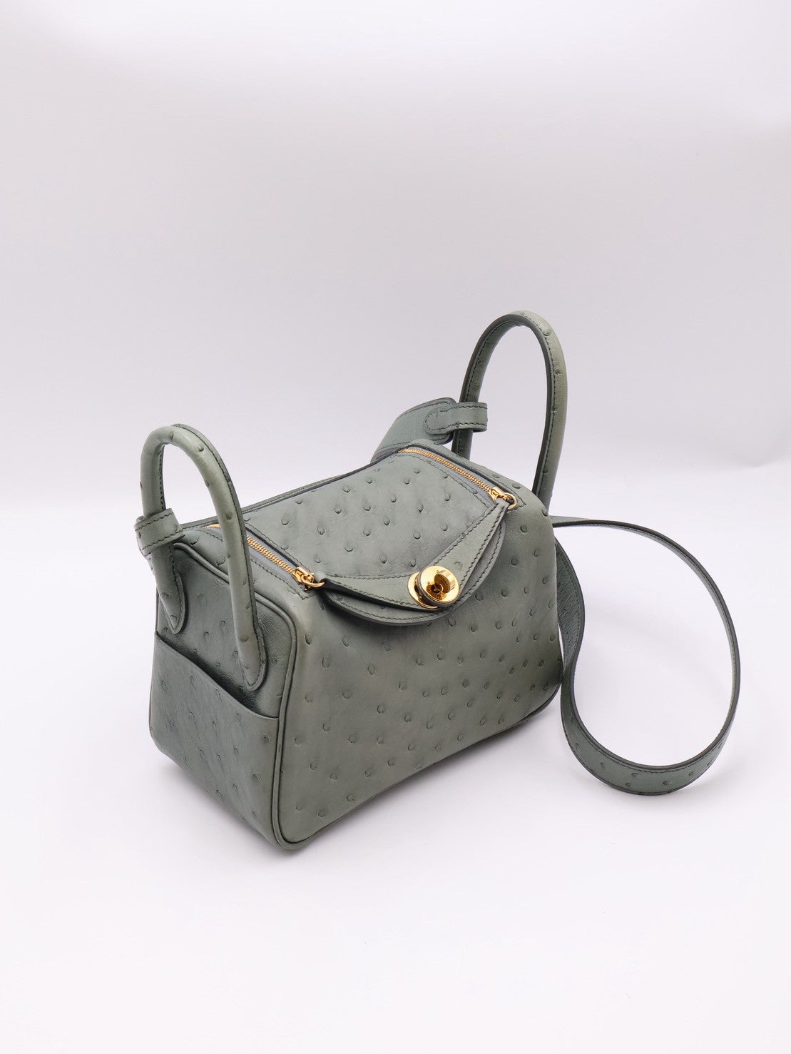 HERMES Mini Lindy - Vert Amande 63 鴕鳥皮杏仁綠金 U