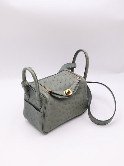 HERMES Mini Lindy - Vert Amande 63 鴕鳥皮杏仁綠金 U