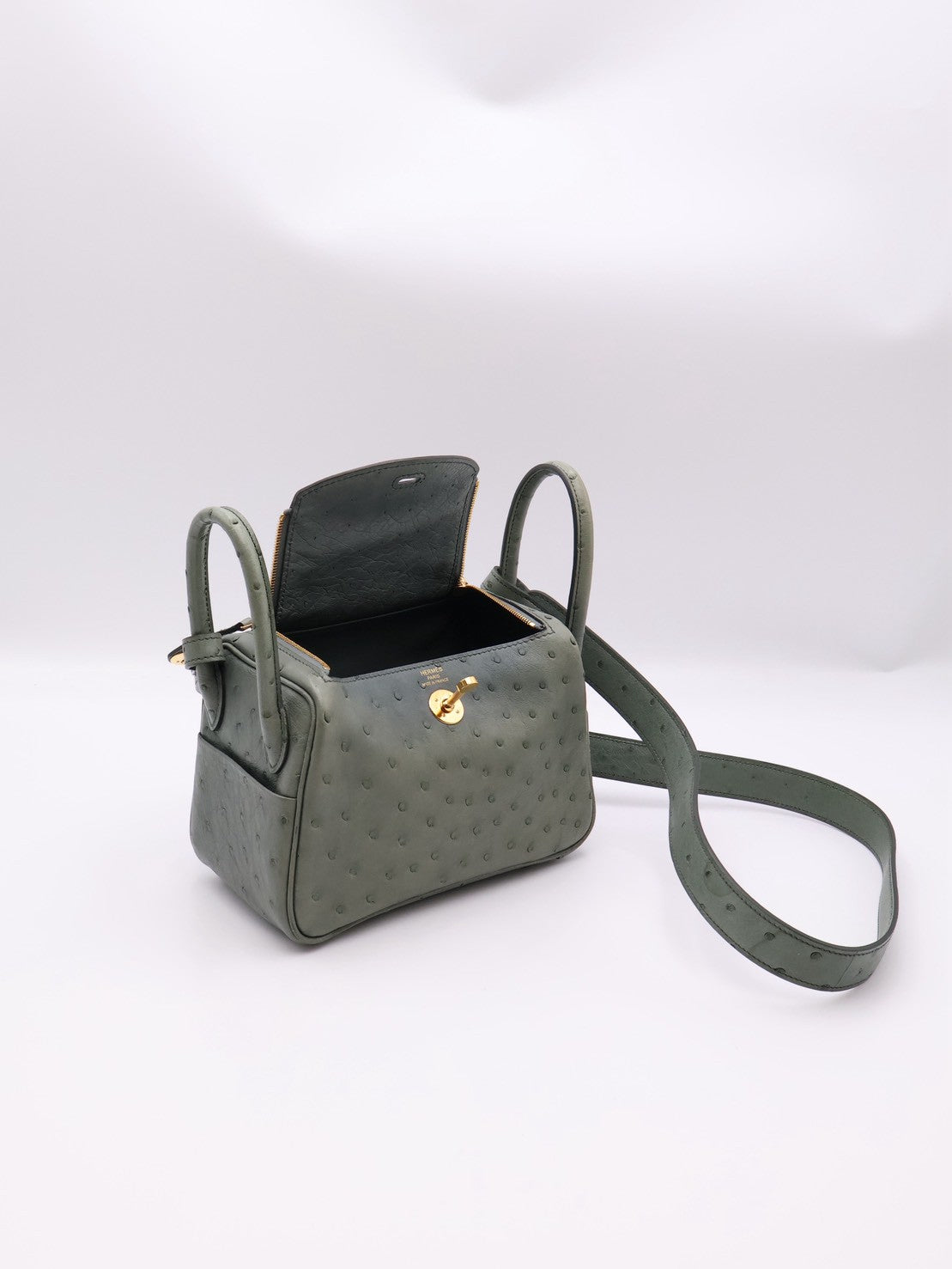HERMES Mini Lindy - Vert Amande 63 鴕鳥皮杏仁綠金 U
