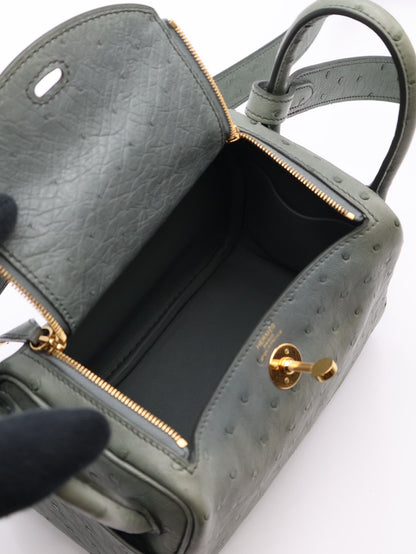 HERMES Mini Lindy - Vert Amande 63 鴕鳥皮杏仁綠金 U