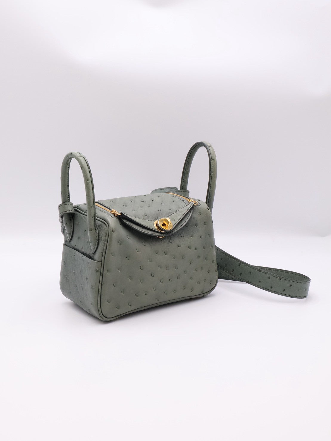 HERMES Mini Lindy - Vert Amande 63 鴕鳥皮杏仁綠金 U