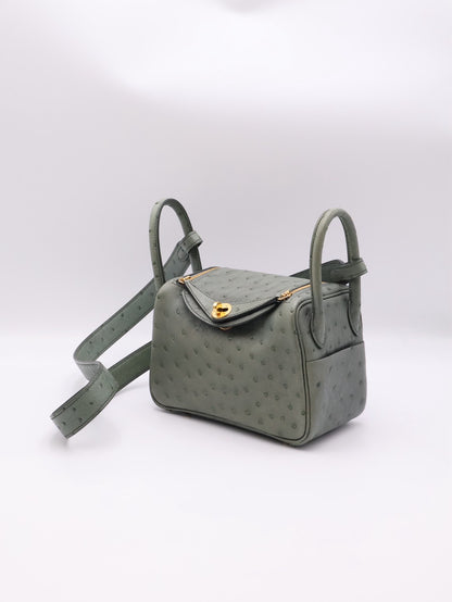 HERMES Mini Lindy - Vert Amande 63 鴕鳥皮杏仁綠金 U