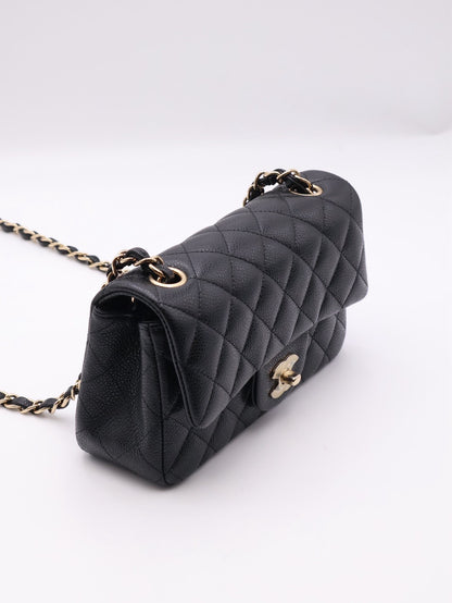 CHANEL 經典口蓋包Mini CF20 - 粒面牛皮黑金25開