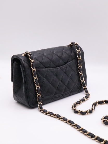 CHANEL 經典口蓋包Mini CF20 - 粒面牛皮黑金25開