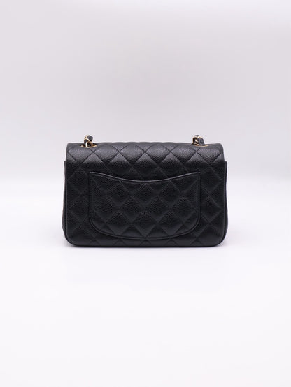 CHANEL 經典口蓋包Mini CF20 - 粒面牛皮黑金25開