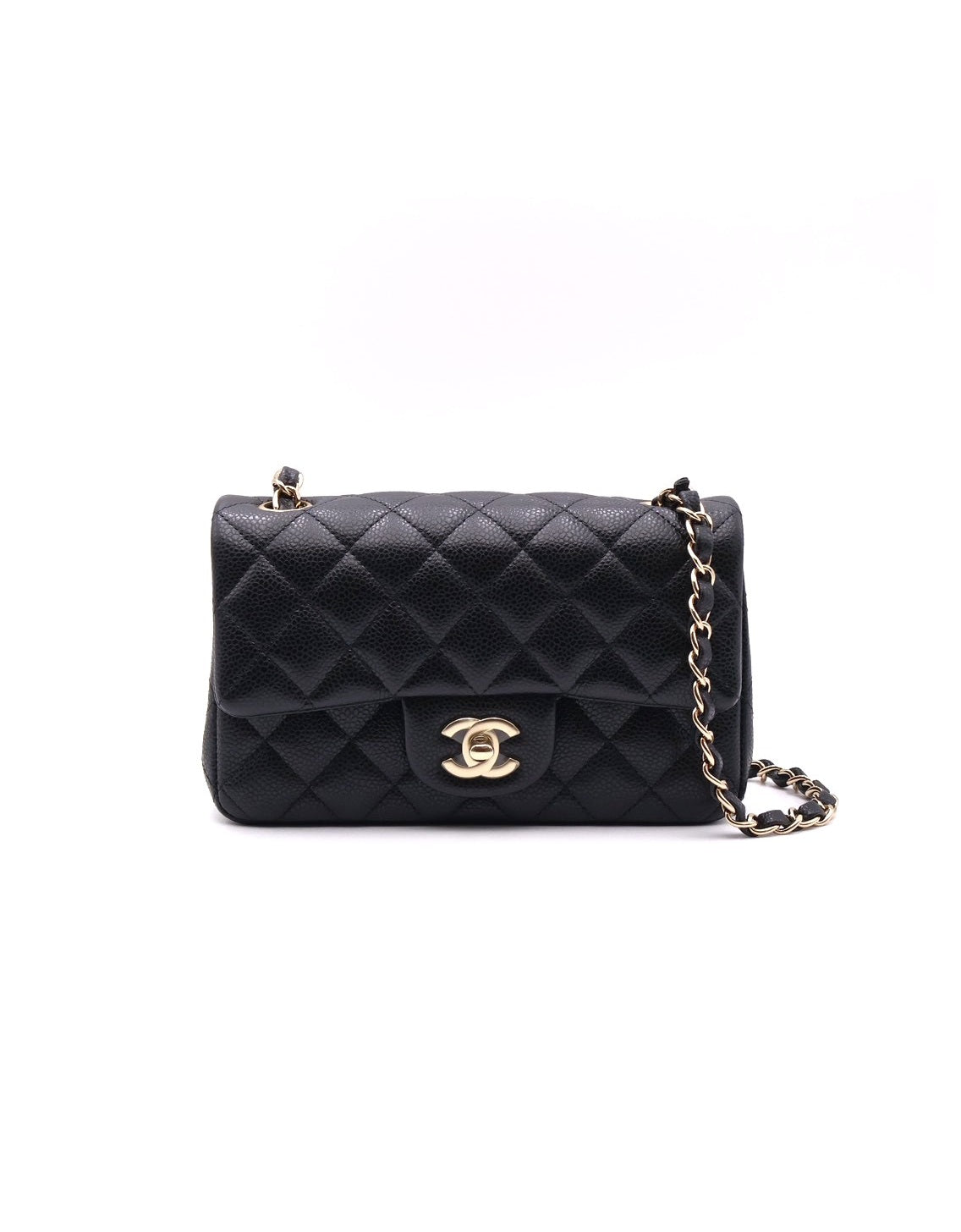CHANEL 經典口蓋包Mini CF20 - 粒面牛皮黑金25開