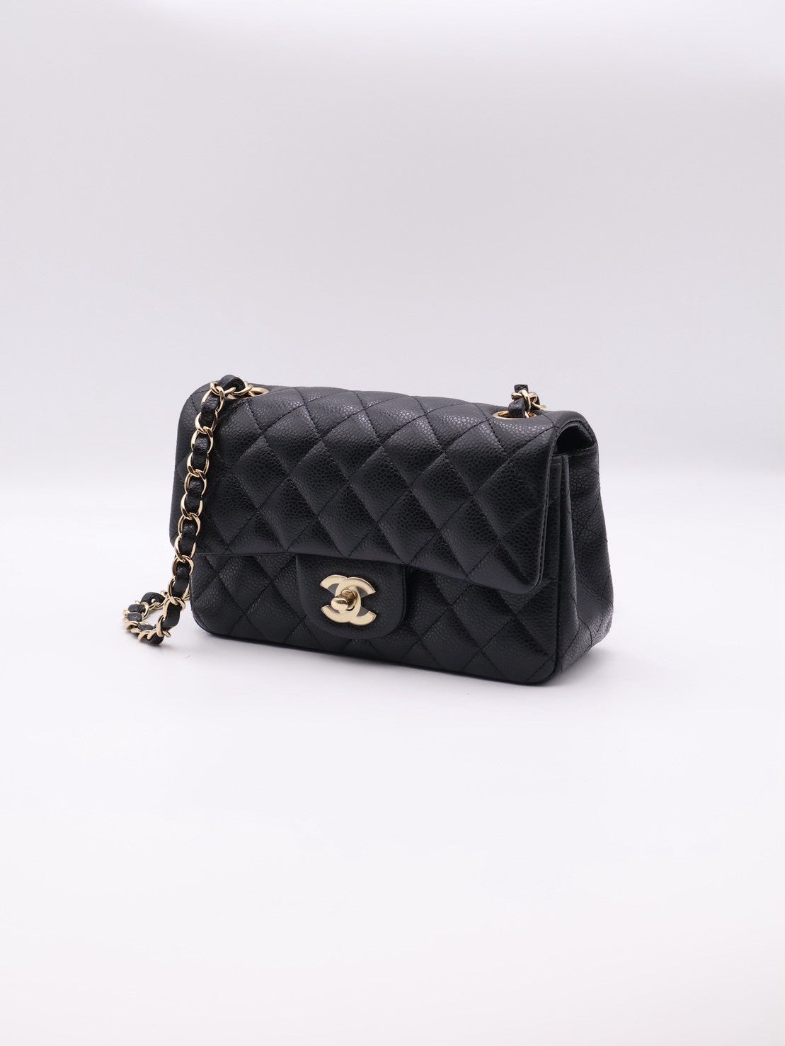 CHANEL 經典口蓋包Mini CF20 - 粒面牛皮黑金25開