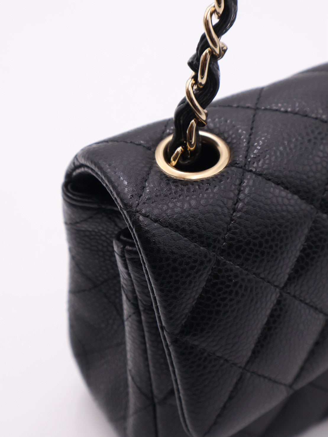 CHANEL 經典口蓋包Mini CF20 - 粒面牛皮黑金25開