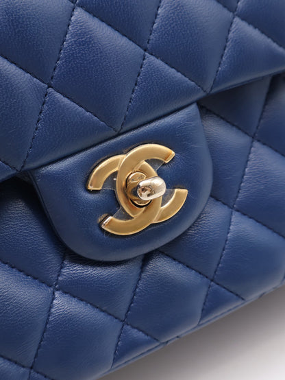 CHANEL 經典口蓋包 CF23 - 羊皮寶藍金25開