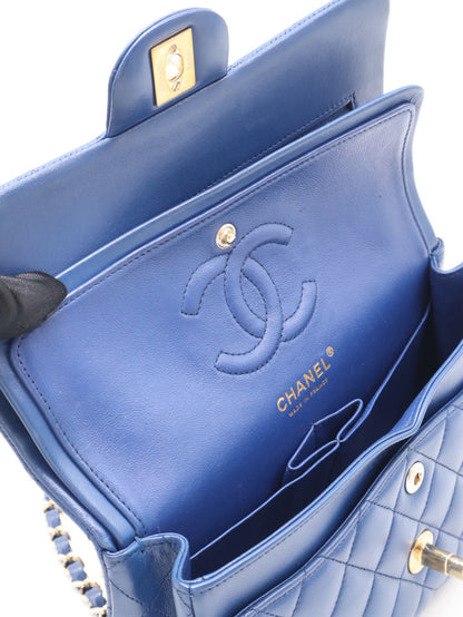 CHANEL 經典口蓋包 CF23 - 羊皮寶藍金25開