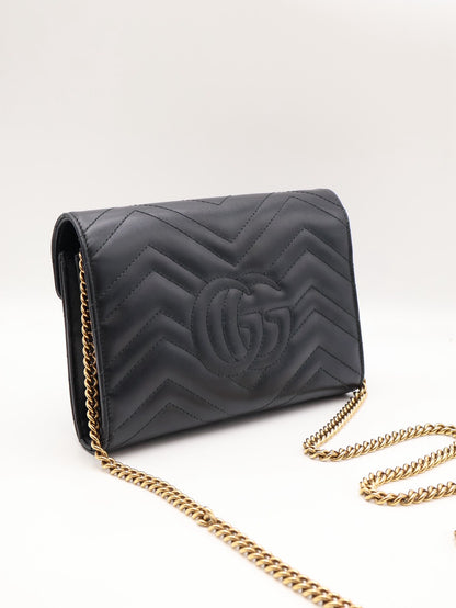 GUCCI Marmont Matelasse風琴WOC - 黑金