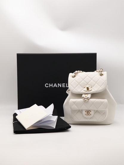 CHANEL Duma小牛皮後背包 - 小號白金