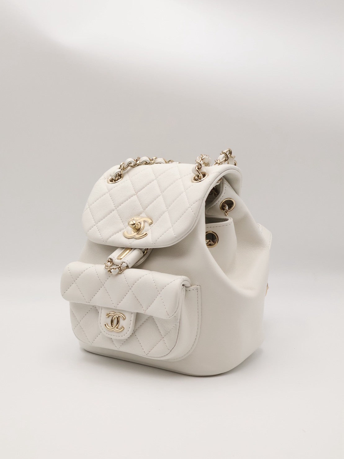 CHANEL Duma小牛皮後背包 - 小號白金