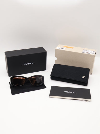 CHANEL 雙C長方形太陽眼鏡 - 黑
