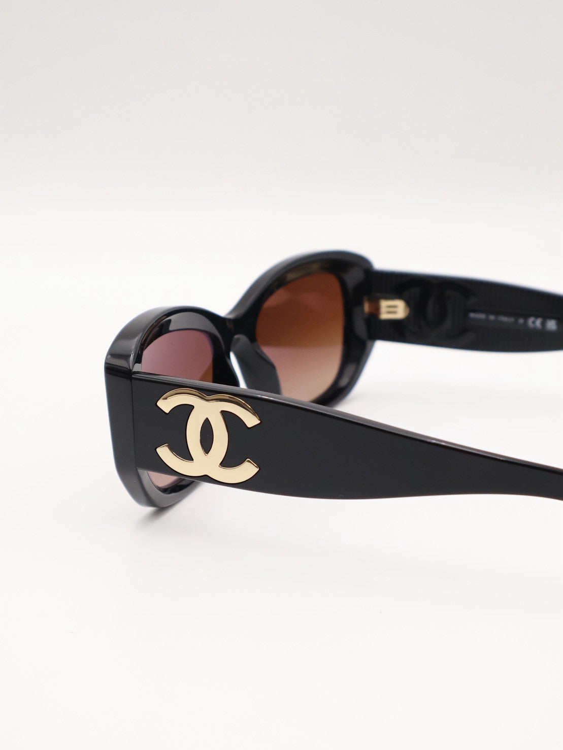 CHANEL 雙C長方形太陽眼鏡 - 黑