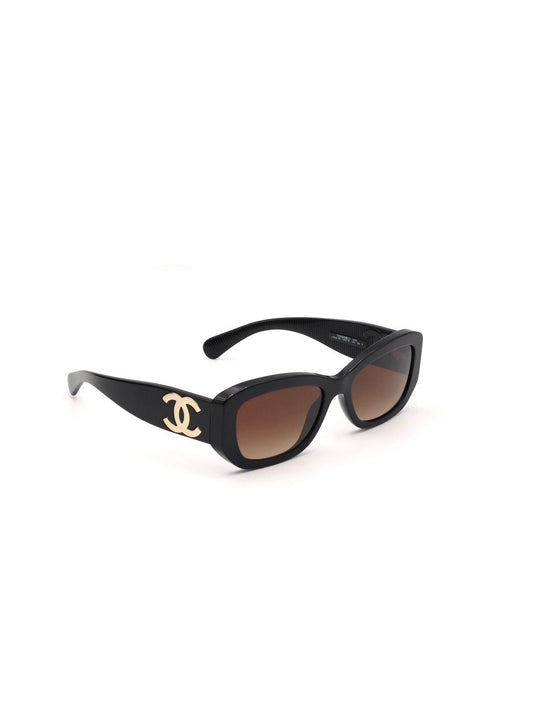 CHANEL 雙C長方形太陽眼鏡 - 黑