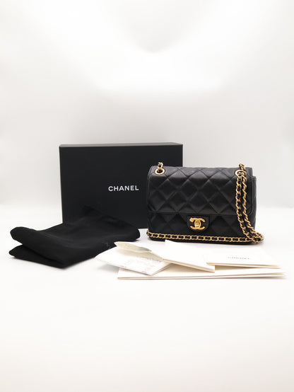 CHANEL 23K皮穿鍊滾邊單肩包 - 黑金
