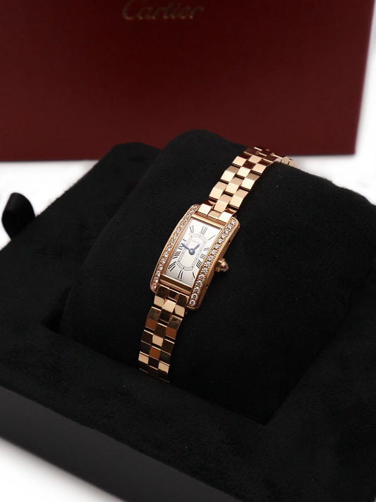 Cartier Tank Americaine 18K玫瑰金鑽石腕錶 - Mini