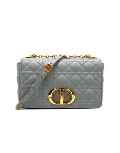 DIOR Caro藤格紋斜背包 - 中號灰金