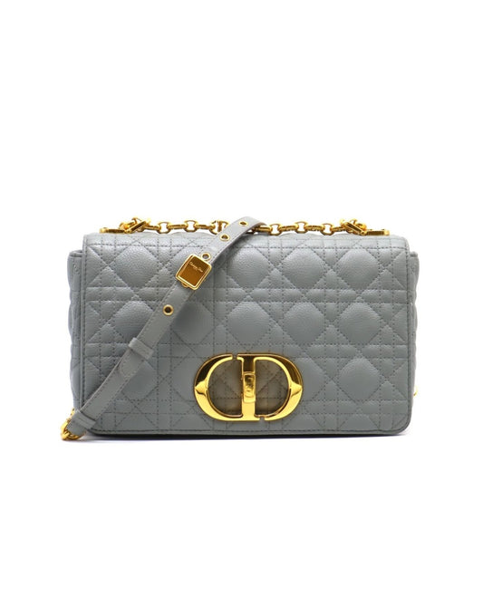DIOR Caro藤格紋斜背包 - 中號灰金