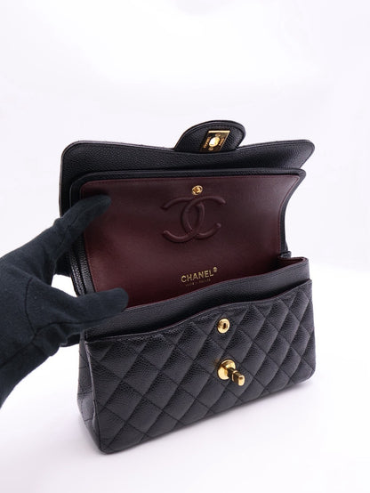 CHANEL 經典口蓋包 CF23 - 粒面牛皮黑金28開