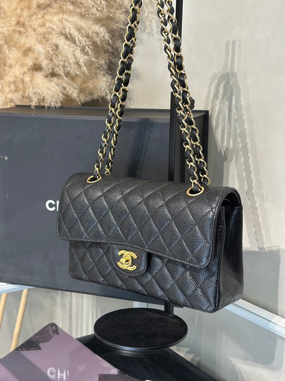 CHANEL 經典口蓋包 CF23 - 粒面牛皮黑金28開