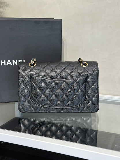 CHANEL 經典口蓋包 CF23 - 粒面牛皮黑金28開
