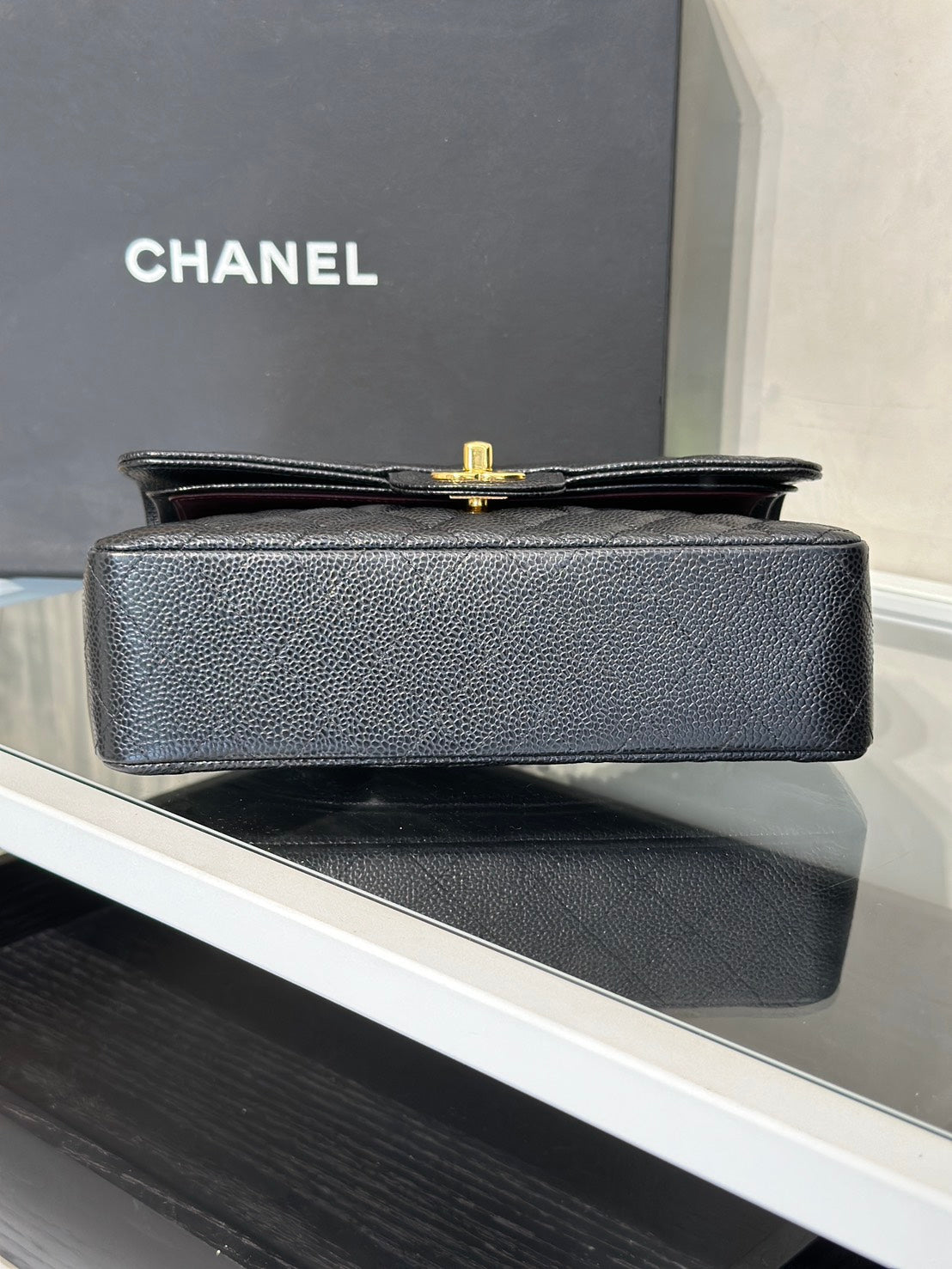 CHANEL 經典口蓋包 CF23 - 粒面牛皮黑金28開