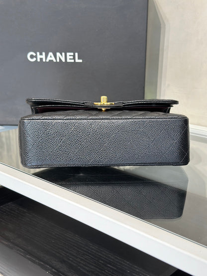 CHANEL 經典口蓋包 CF23 - 粒面牛皮黑金28開