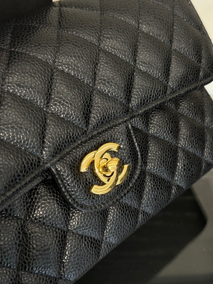 CHANEL 經典口蓋包 CF23 - 粒面牛皮黑金28開