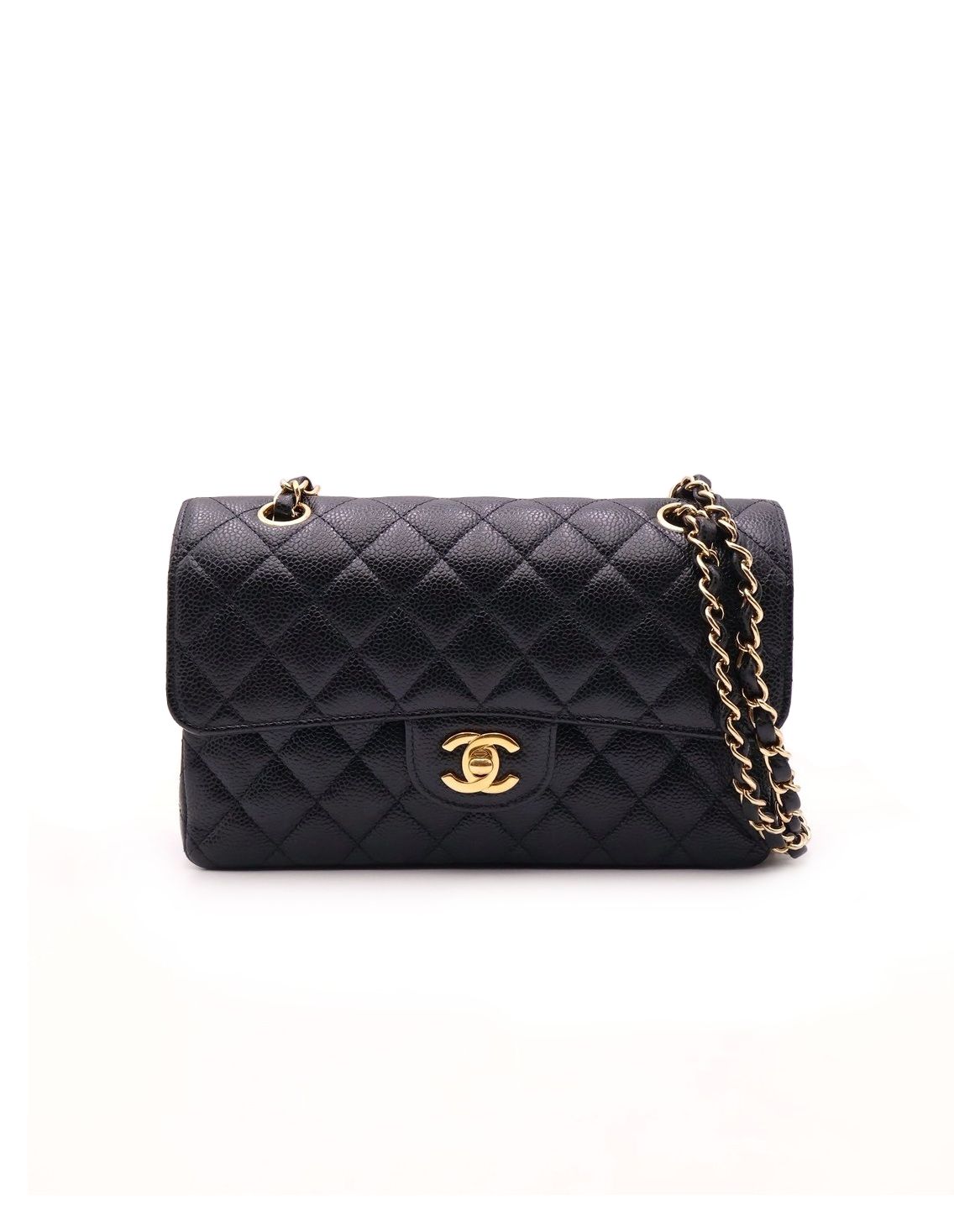 CHANEL 經典口蓋包 CF23 - 粒面牛皮黑金28開