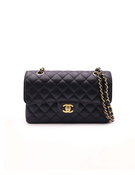 CHANEL 經典口蓋包 CF23 - 粒面牛皮黑金28開
