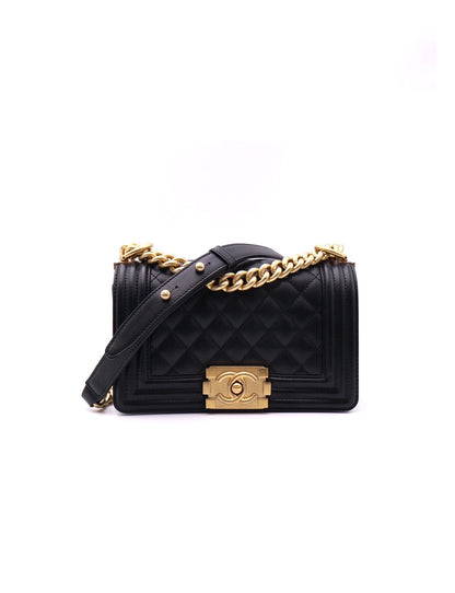 CHANEL Boy20 粒面牛皮口蓋包 - 黑金26開