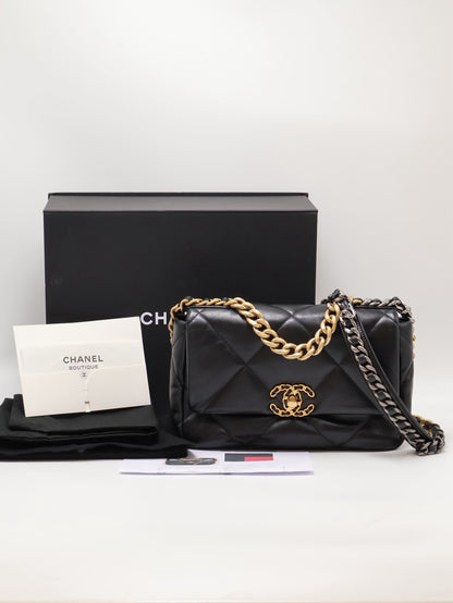 CHANEL 19 Bag 菱格紋羊皮手提肩背包 26 - 黑金