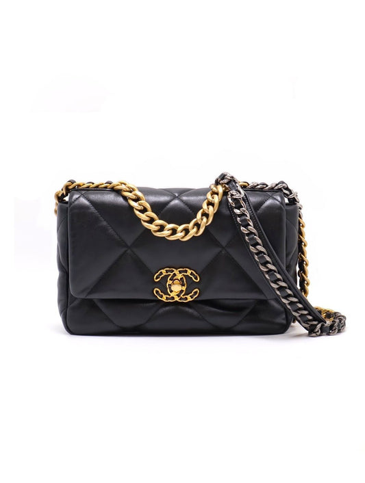CHANEL 19 Bag 菱格紋羊皮手提肩背包 26 - 黑金