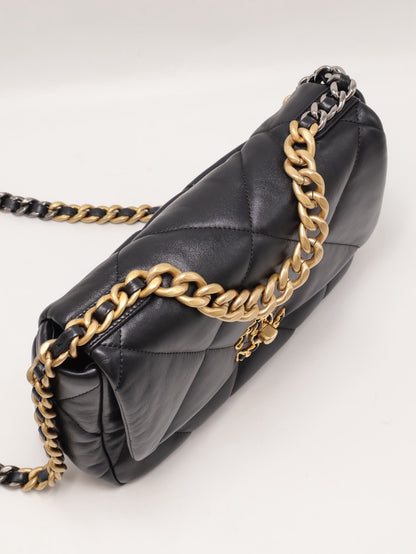 CHANEL 19 Bag 菱格紋羊皮手提肩背包 26 - 黑金