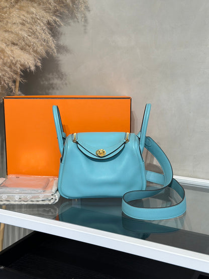 HERMES Mini Lindy - Bleu Atoll 3P 馬卡龍藍金 Y