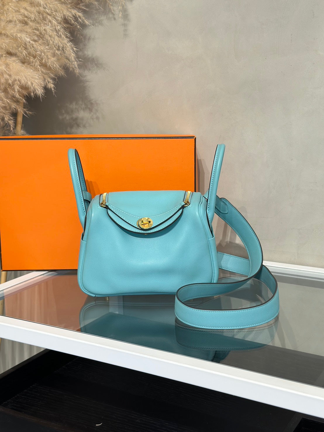 HERMES Mini Lindy - Bleu Atoll 3P 馬卡龍藍金 Y