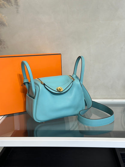 HERMES Mini Lindy - Bleu Atoll 3P 馬卡龍藍金 Y